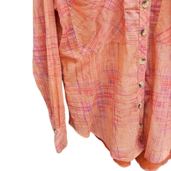 Free People Shore Vibes Button Down Long Sleeve Cotton Orange Women's Small - Picture 3 of 7
